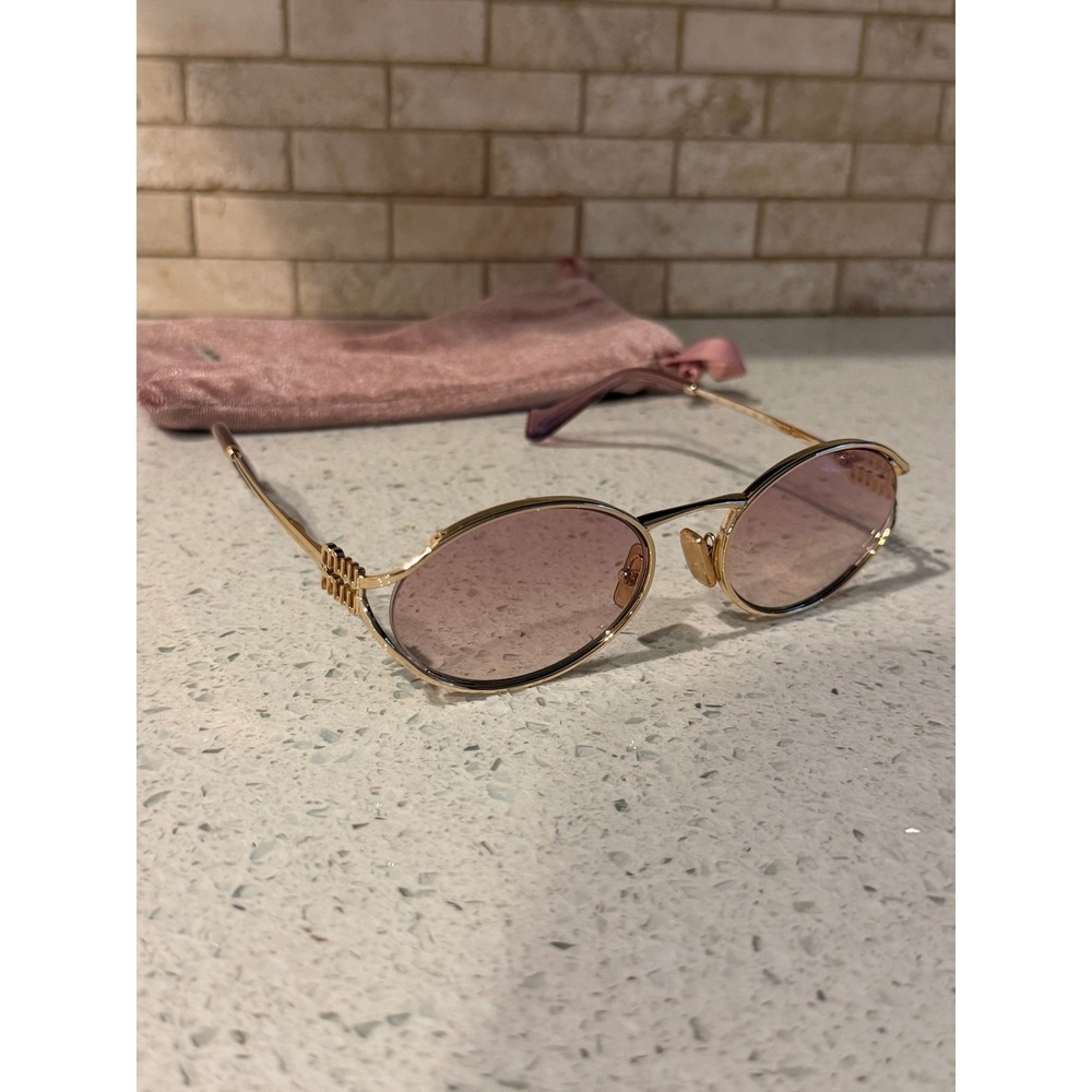 Miu Miu SMU 52Y Sunglasses Gold Oval Violet Brown Gradient Logo 54mm 5AK-06S